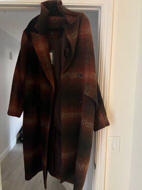 Wool Blend Ombre Plaid Long Coat - BCBG